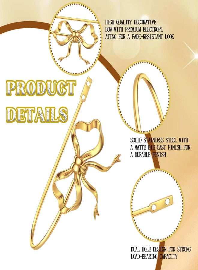 Otoolling 2 Pack Metal Bow Curtain Holdbacks Gold Wall Mounted Curtain Hold Backs Curtains Modern Tiebacks Decorative Window Drapery Tiebacks with Bow Finials for Living Room Bedroom Office Home - Image 3